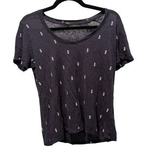 Rails Luna Navy Blue White Mini Pineapple Linen Blend T-Shirt Size Medium
